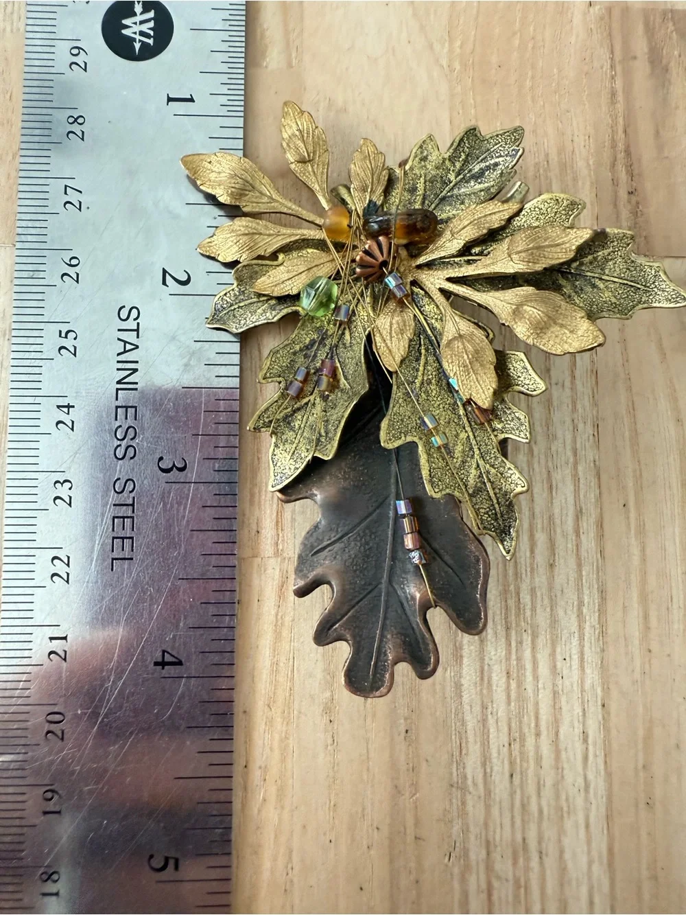 Vintage Cara Stimmel Ltd Copper tone leaf brooch pin